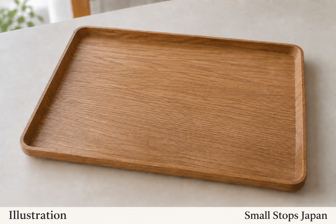 The same tray empty, showing its broad surface, rounded corners and raised rim.