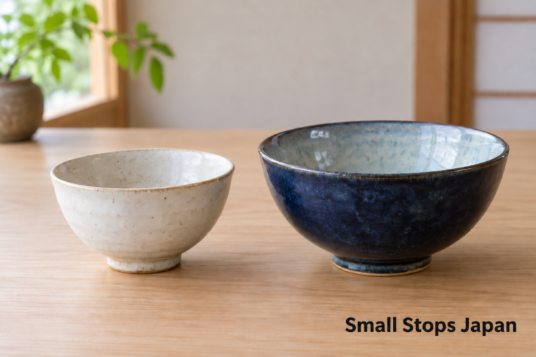 Two empty ceramic bowls side by side, with both interiors and outer shapes visible.