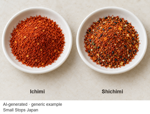 AI-generated comparison of red ground chilli on the left and a red chilli blend with dark seeds and coloured flecks on the right.